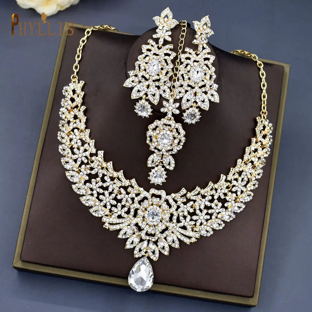 C30 Wedding Forehead Chain Necklace Earrings Set