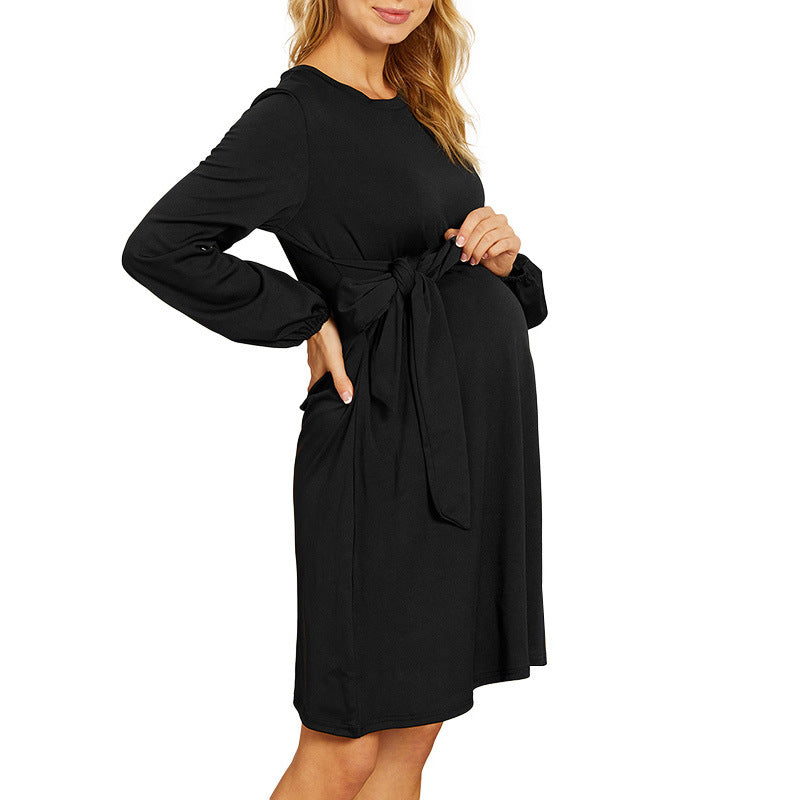 Women's Casual Lace-up Maternity Dress for Autumn/Spring