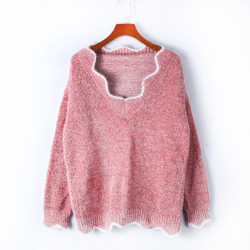V-Neck Pullover Sweater, Knit Casual Tops, Multi-Color
