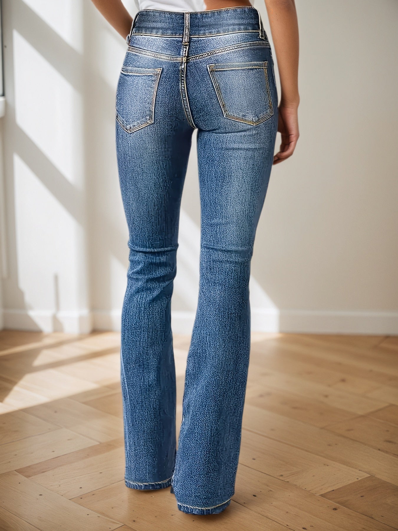 New Women's Denim High Waisted Pants. Micro Flared Jeans