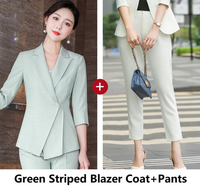 Striped Half-Sleeve Professional Business Suit