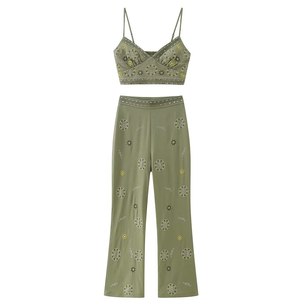 Women's Embroidered Cami and Straight Pants Set