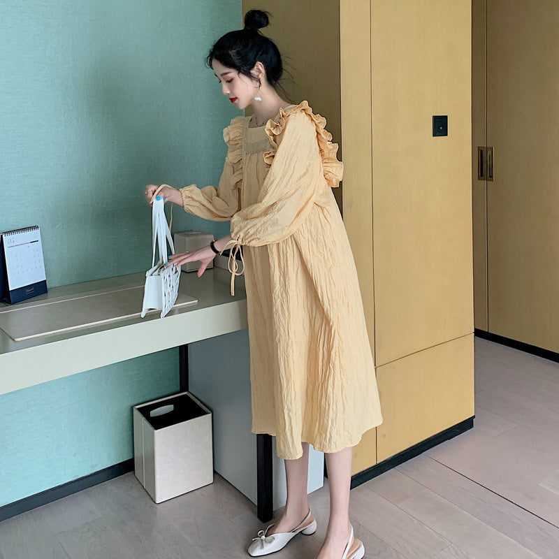 Fashionable Summer Maternity Dress with Square Neckline