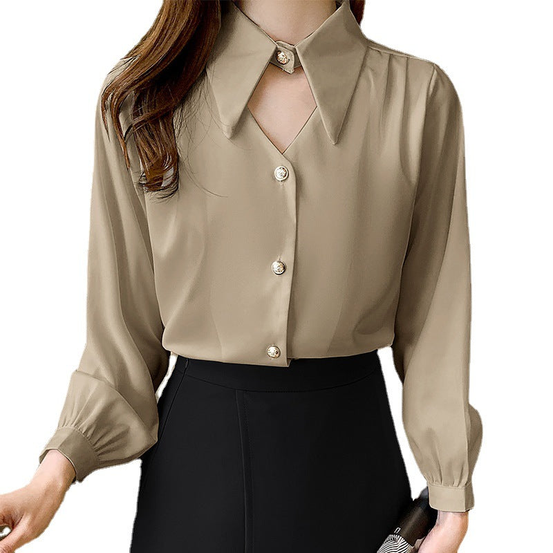 V-Neck Satin Blouse with Unique Design for Women