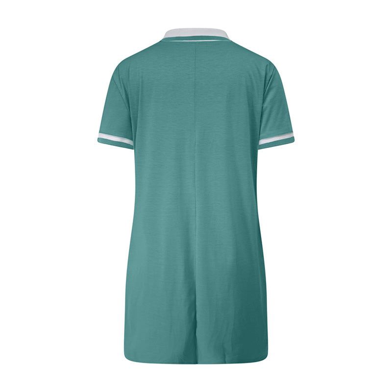 Women's Polo Dress. Short Sleeve V Neck Casual Summer Mini Shirt Dress With Pockets