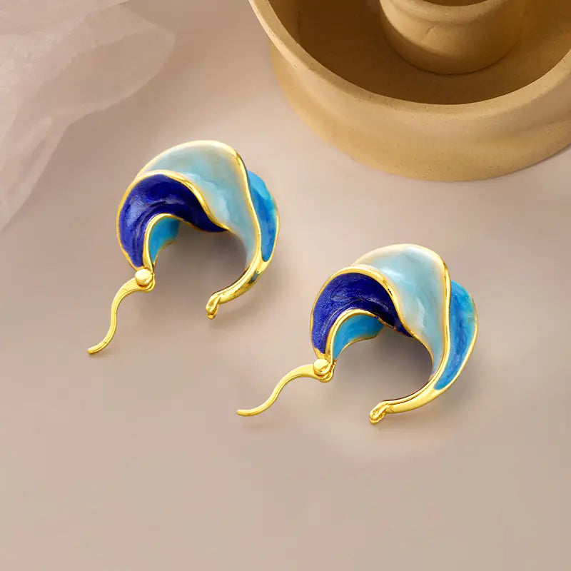 French Vintage Enamel Spiral Earrings for Women