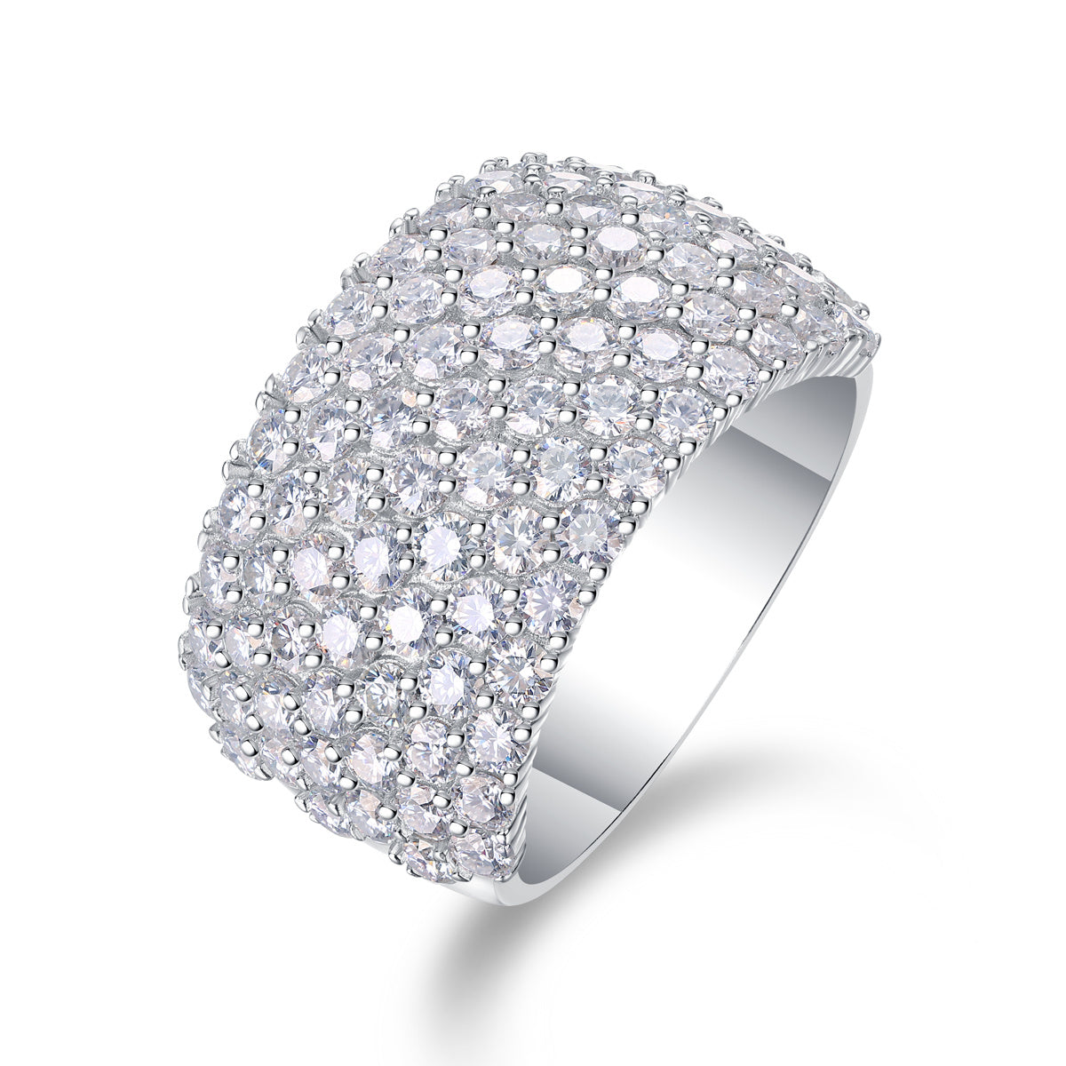 Multiple Row Diamond Wide Rings. Moissanite, Luxury Fashion Silver Rings