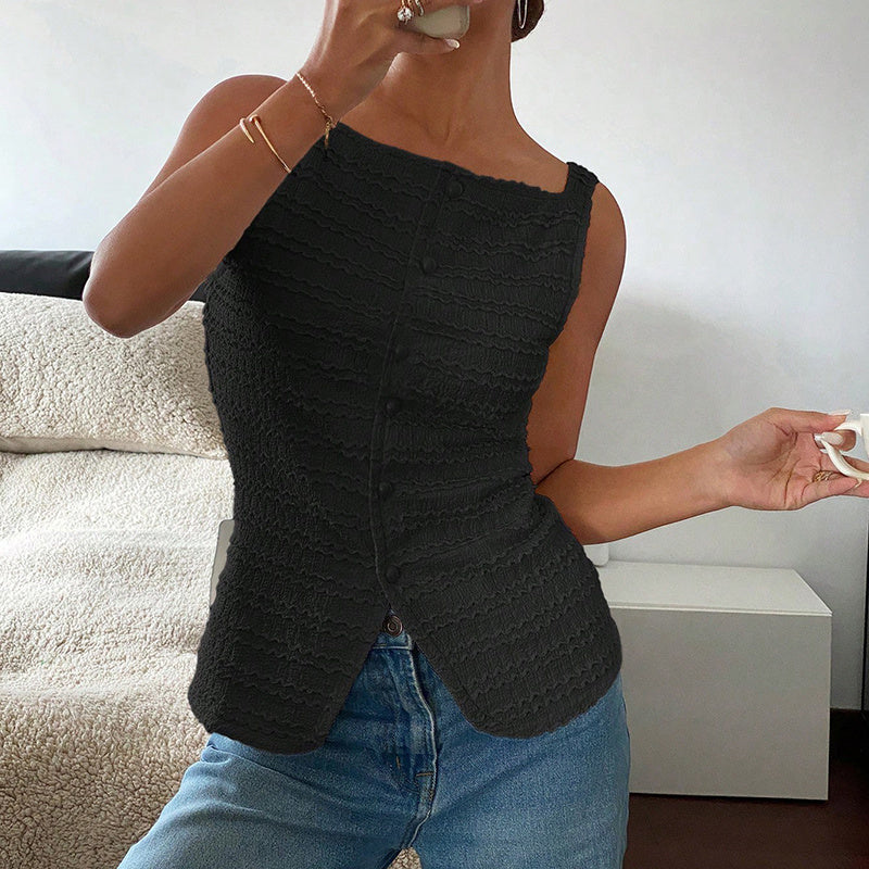 Womens Trendy Square Neck Button Up Vest Blouses. Y2k Going Out Tank Tops