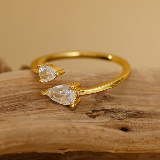 Silver Water Drop Zircon Opening Light Luxury Neutral Ring
