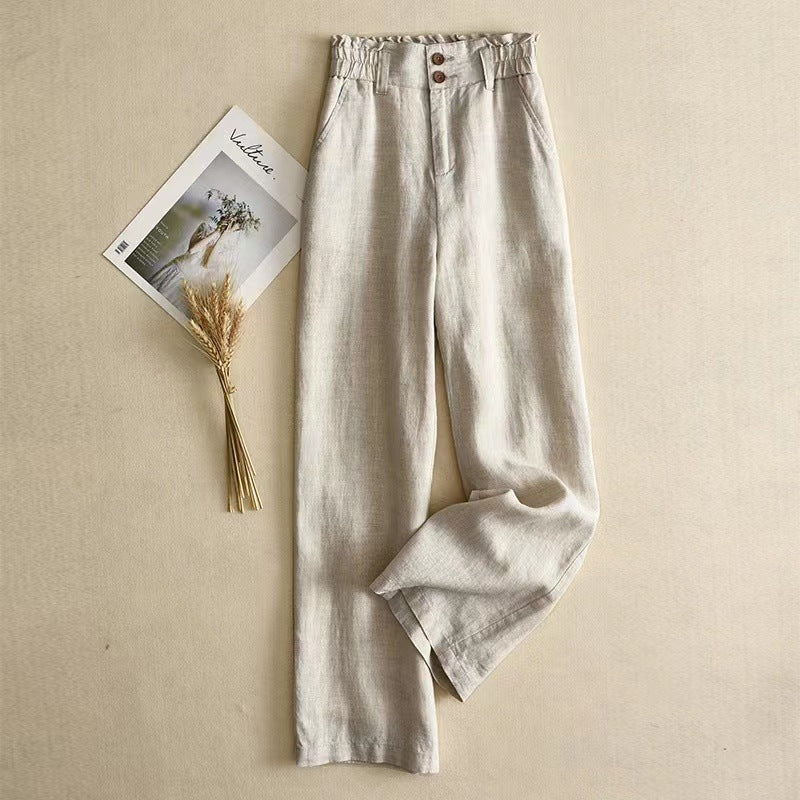 High-Waisted Linen Wide-Leg Pants for Women