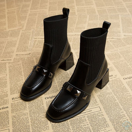 Thin Socks Mid Heel, Chunky Heel Boots. Dr Martens