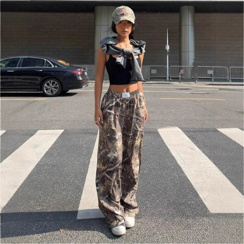 Slimming Casual Pants. Hip Hop Retro Street Multi-pocket Camouflage Cargo Pants, Y2k Grunge Baggy Trousers