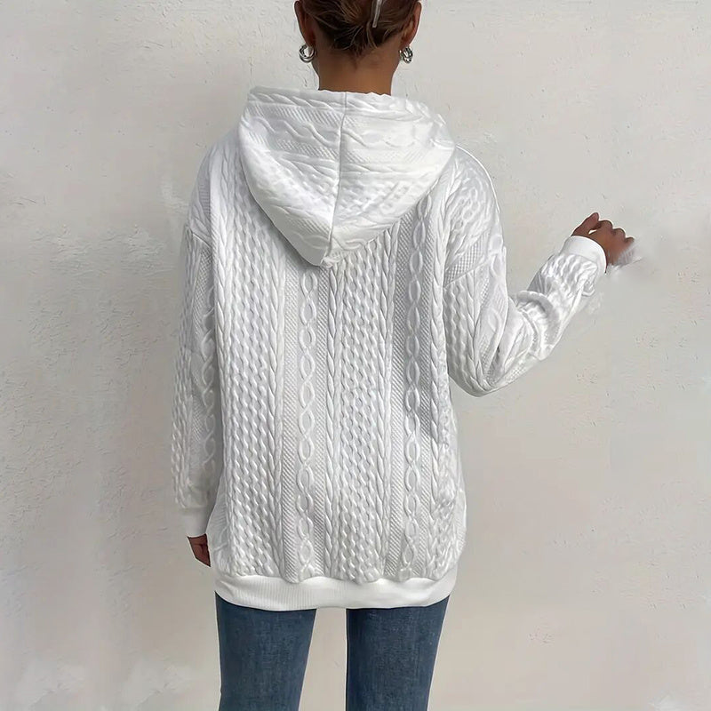 Womens Casual Long Sleeve Drawstring Hoodies. Textured Pullover Loose Hooded Sweatshirt Tops