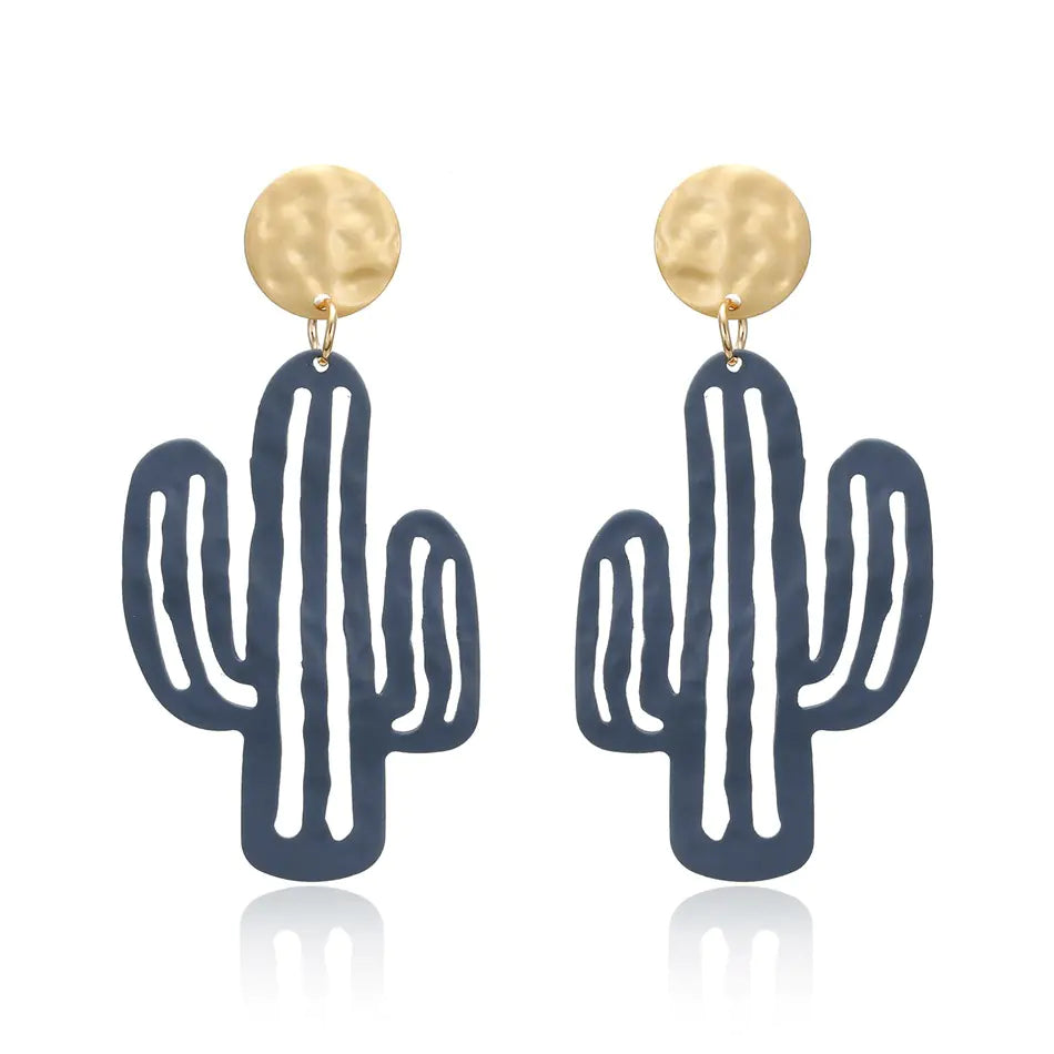 Colorful Cactus Textured Alloy Earrings for Women