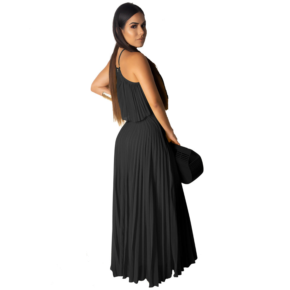 Chic Chiffon Ruched Two-Piece Dress Set in Stock