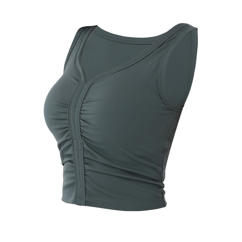V-Neck Slim Fit Women's Yoga Tank Top with Pads