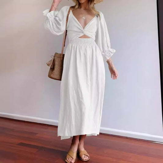 Women's Clothing V-neck Half Sleeves. Front And Back Wearable Type Dress