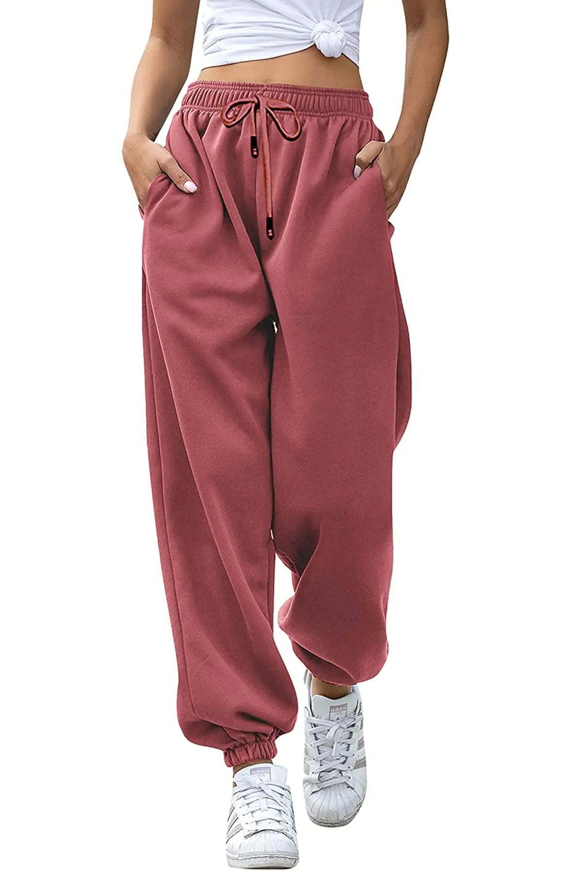 Women Cotton Cuffed Joggers pants. Fashion Lightweight Sweatpants, Sporty Gym Workout Plain Fit Lounge Pants