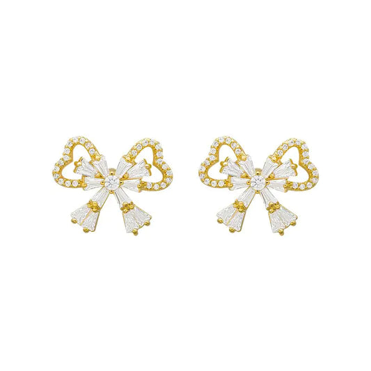 Korean Style Rhinestone Bow Earrings for Women