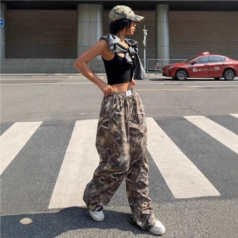 Slimming Casual Pants. Hip Hop Retro Street Multi-pocket Camouflage Cargo Pants, Y2k Grunge Baggy Trousers