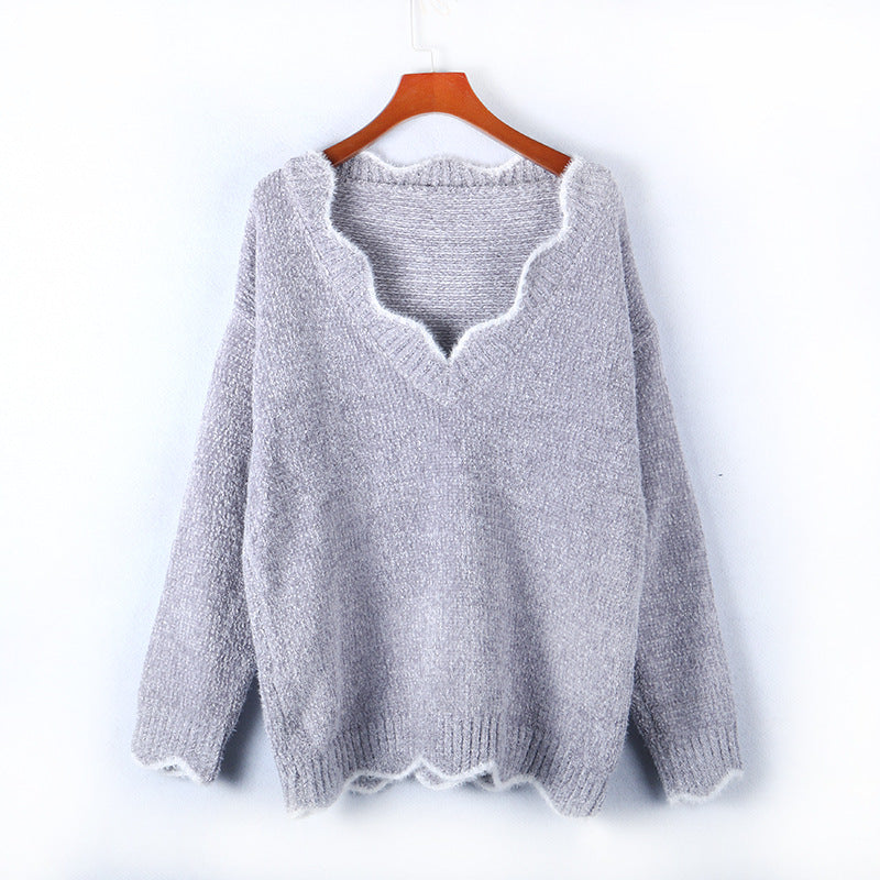 V-Neck Pullover Sweater, Knit Casual Tops, Multi-Color