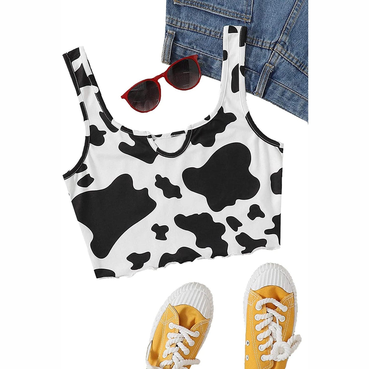 Y2K Cool Women's Milk Cow Print Sleeveless Tank Top