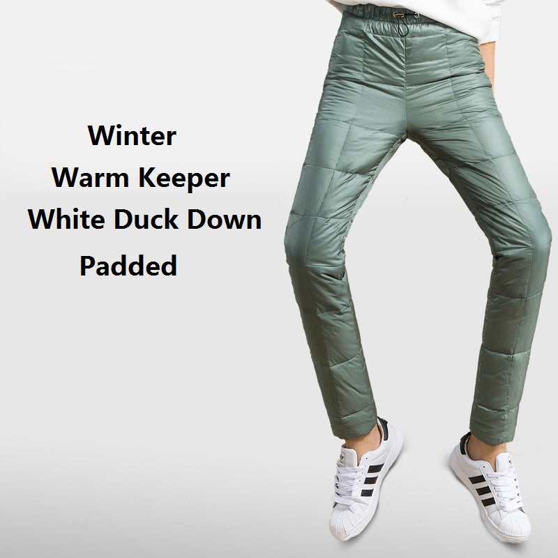 Warm Thickened White Duck Down Pants for Women