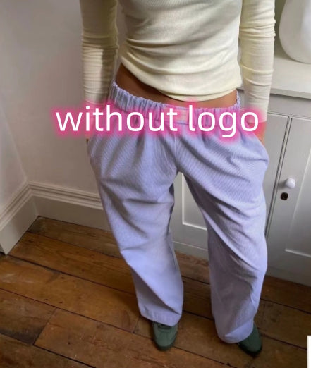 Fashion Y2K Striped Straight Trousers. Summer Elastic High Waist Wide Leg Pants For Women