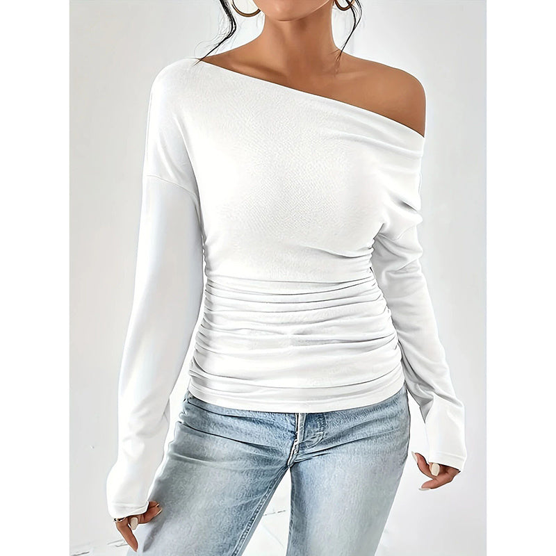 Women's Off The Shoulder Long Sleeve Tops. Going Out Casual Trendy Ruched Slim Fitted blouses