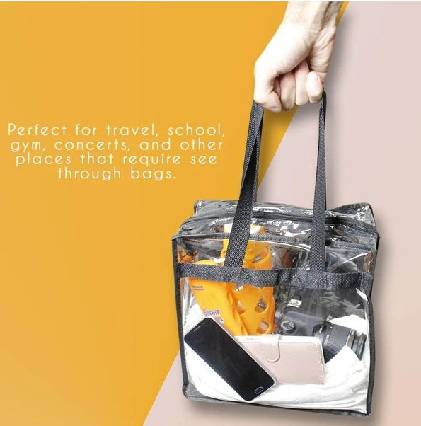 2x Clear PVC Tote Bag. Women Large Transparent Handbag Zip Purse Stadium Security