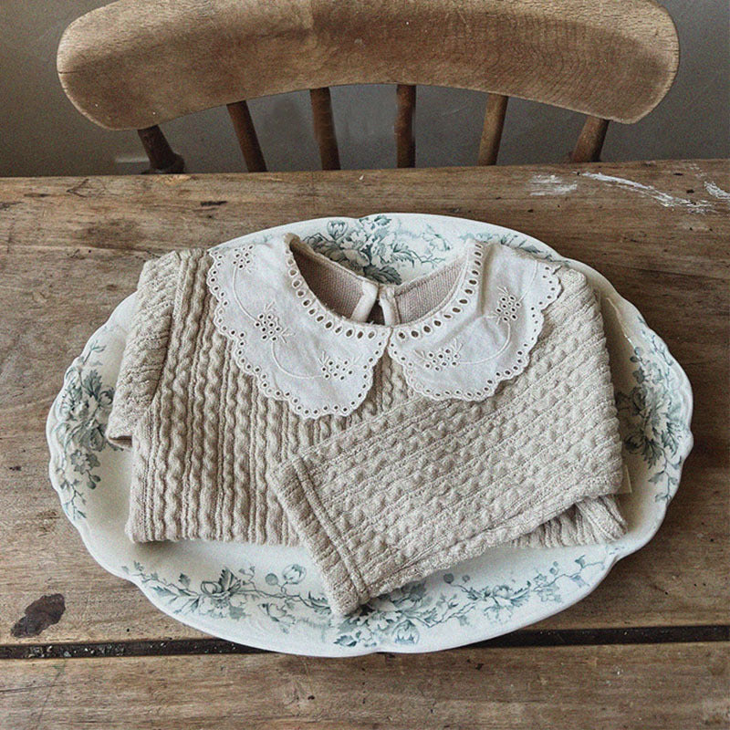 Baby Girl Lace Peter Pan Collar Thick Knit Tops