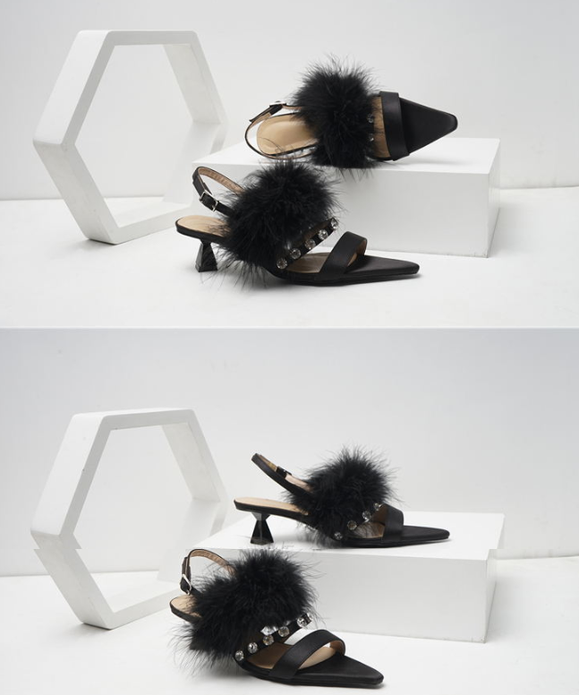 Crystal Feather Satin Women's High Heels Sandals