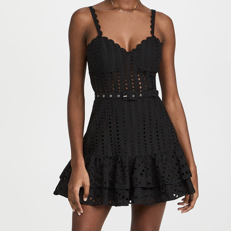 Summer New Sexy Embroidered Ruffled Dress