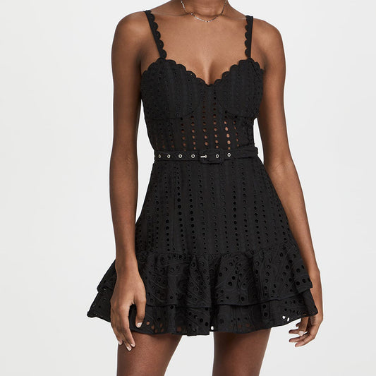 Summer New Sexy Embroidered Ruffled Dress