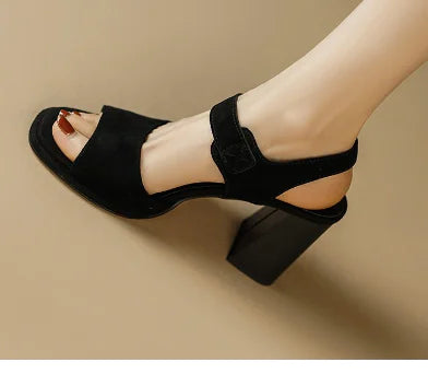 Summer New Fresh Suede Chunky Heels Sandals