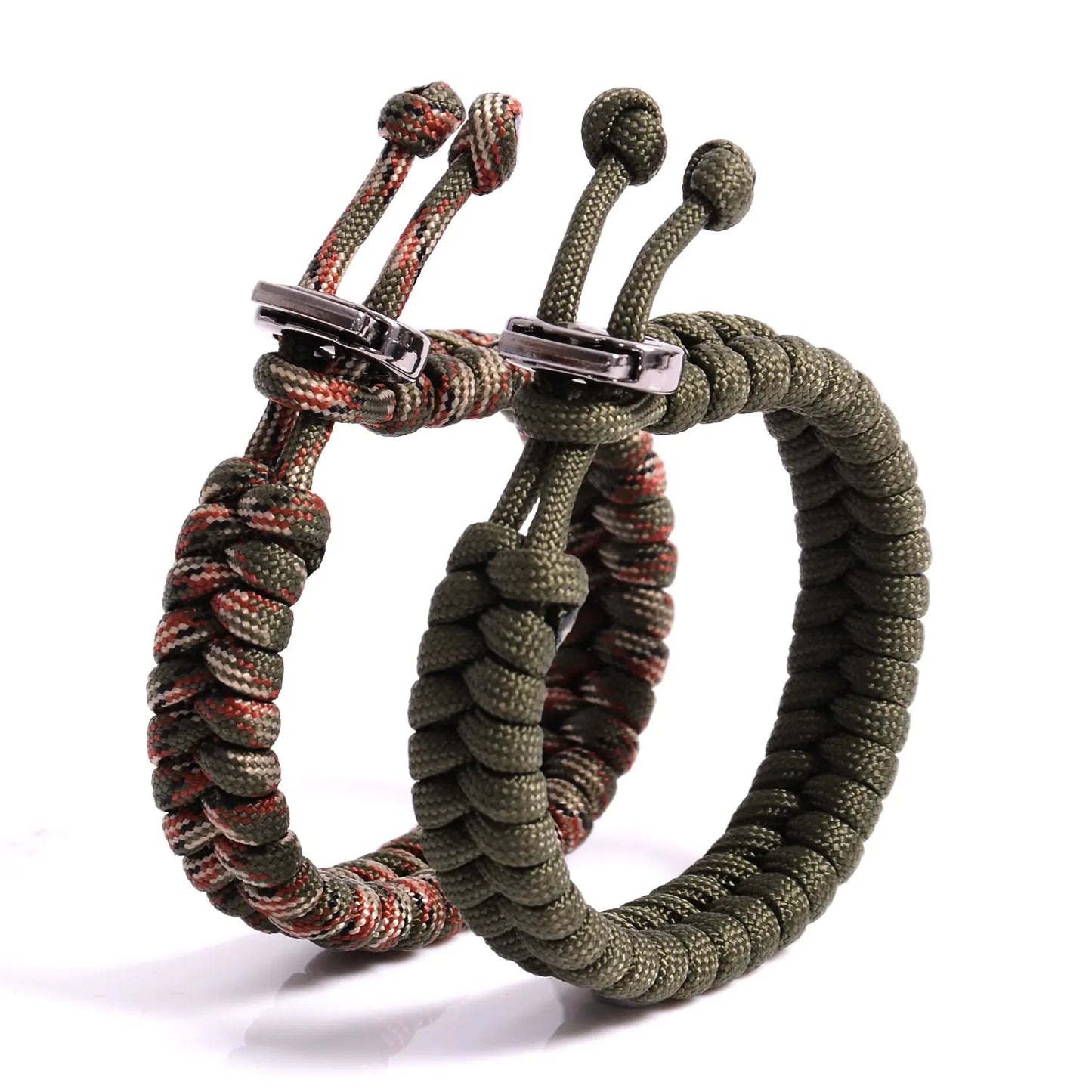 Swede Set of 2 Fish Tail Paracord Bracelets, with Metal Clasp. Survival Rope Bracelets - Adjustable Size - Camo - Fits 7"-8.5" Wrists