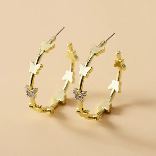 Bohemian Crystal Butterfly Hoop Earrings for Women