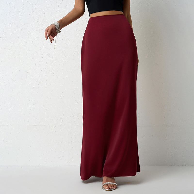 Women's Elegant Satin High Waist Skirt. Flared Midi Cocktail Party Wedding Long Skirt