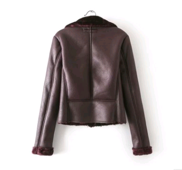 Women's Short Leather Jacket, Thick Plush PU Coat