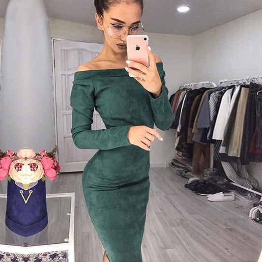 Solid Color Long Sleeve Bodycon Dress