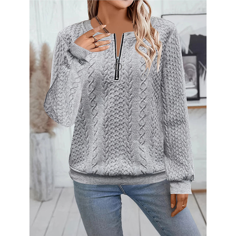 Women's Textured Half Zip Pullover Tops. Casual Long Sleeve Crewneck Sweatshirts