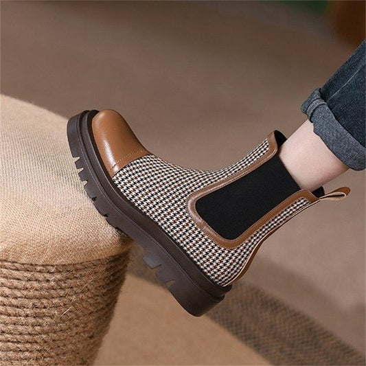 Block-heel Thick-soled British Style Sleeve Martin Boots