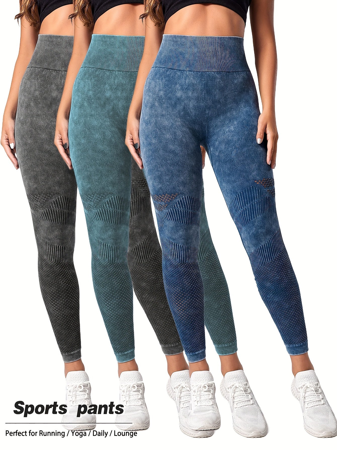 3 Pack Mesh Cut Out Leggings For Women. Tights Breathable Workout Tummy Control Pants