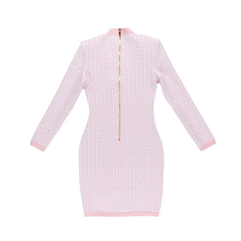 FN Printed Long Sleeve Dress - Sexy Bodycon Mini Skirt