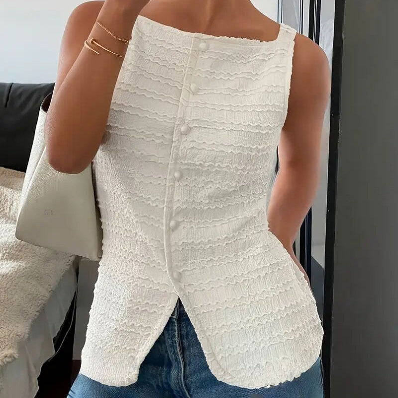 Womens Trendy Square Neck Button Up Vest Blouses. Y2k Going Out Tank Tops