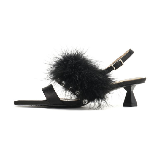 Crystal Feather Satin Women's High Heels Sandals