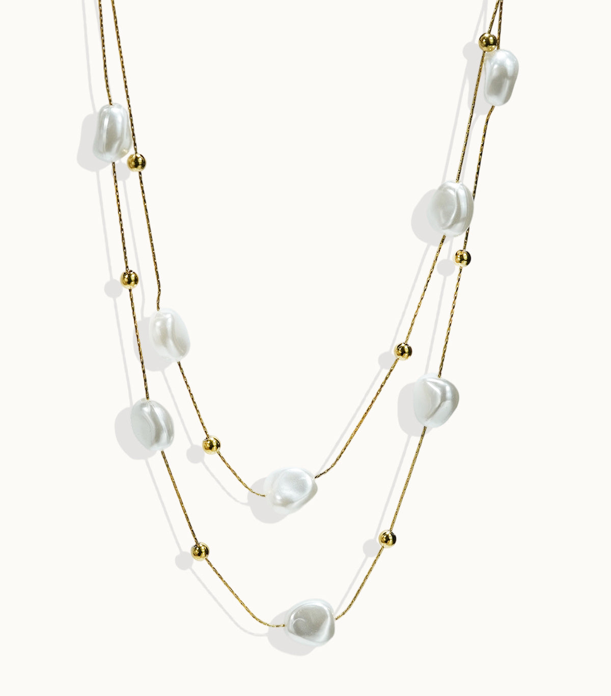 Lxalry 18K Gold Plated Pearl Studded Stainless Steel Necklace. Minimalist Lightweight Hypoallergenic Women Gift