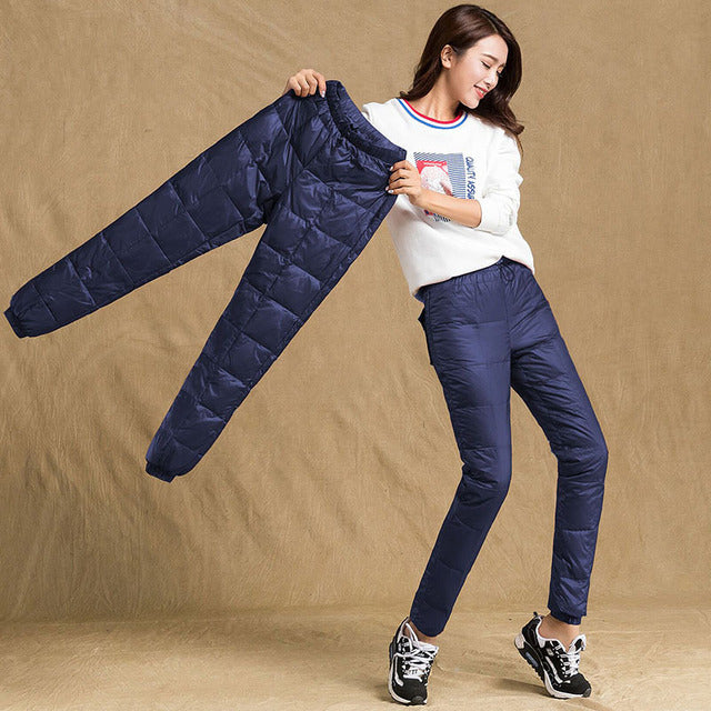 Warm Thickened White Duck Down Pants for Women