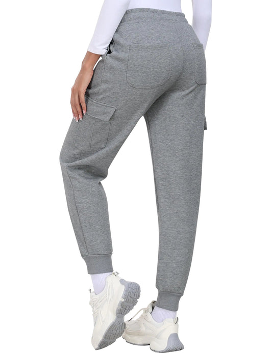 Womens Fleece Lined Joggers. Cargo Sweatpants with Pockets, Thermal Casual Baggy Winter Pants for Golf Gym