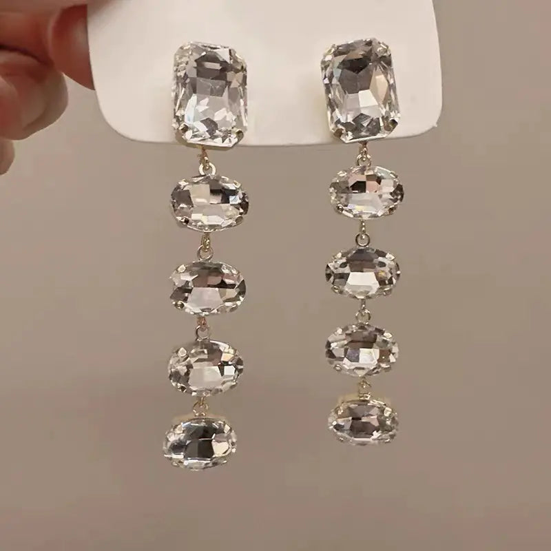 French Style Long Rhinestone Earrings for Women